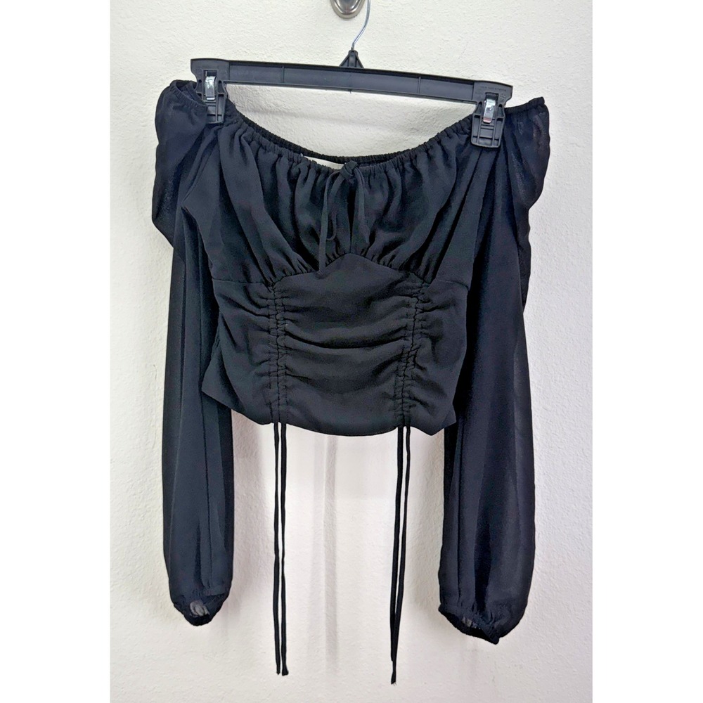 Active USA Off the Shoulder Black Blouse Top  T13242 Elastic Back Waist